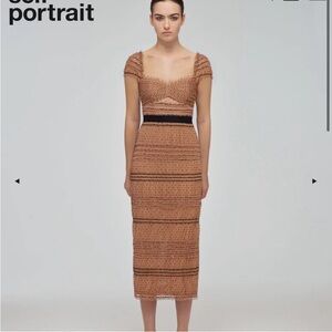 Self-Portrait Ruched Smocked Midi Dress